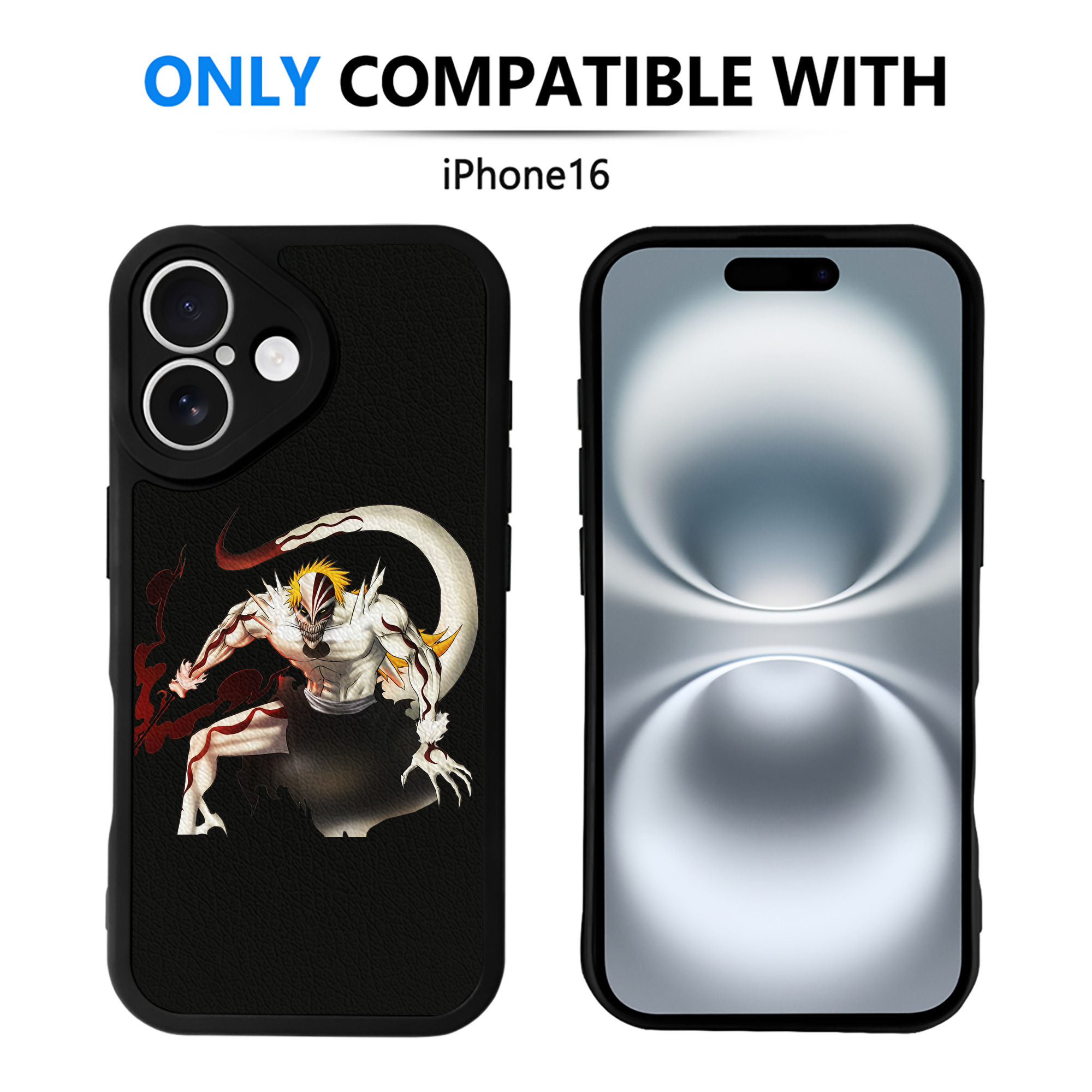 （画像用） ブリーチ 黒崎一護（くろさき いちご）BLEACH Kurosaki Ichigo 【iPhone 16シリーズ対応】シリコンスマホケース（レザー調） 材質：シリコン